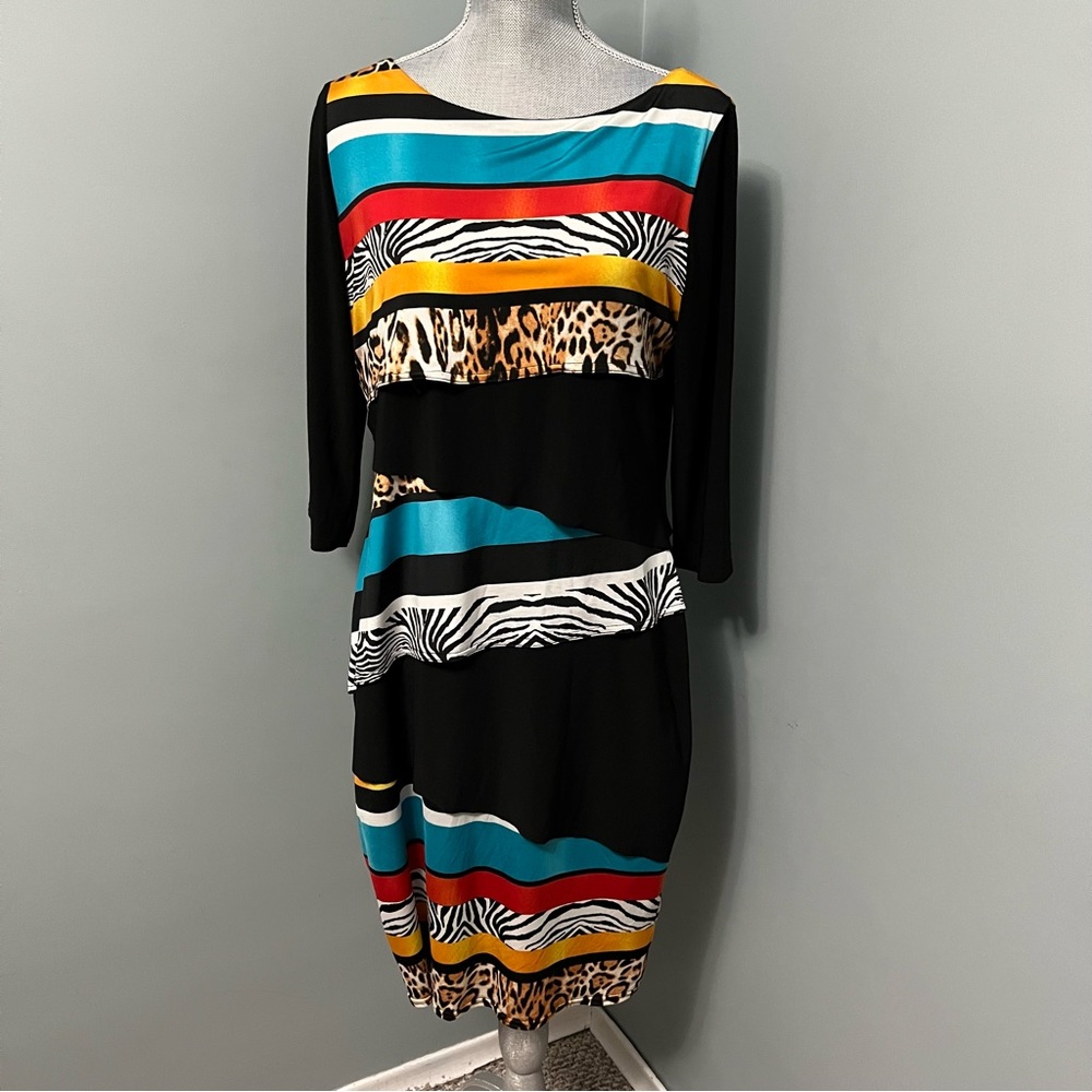 JOSEPH RIBKOFF animal print layered cocktail dress multicolored size 14